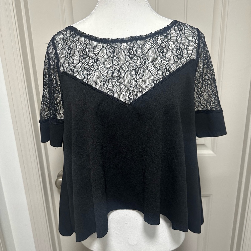 Zara Black Lace Yoke Short Sleeve Blouse